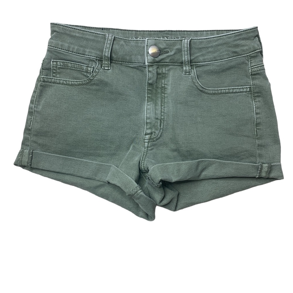 6 American Eagle Outfitters Green Hi Rose Shortie Shorts Green Jean Shorts